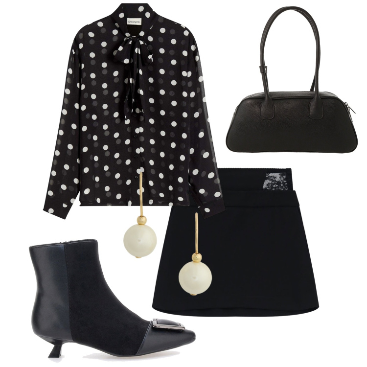 Outfit donna - A novembre con gli stivaletti. Stile Glamour per Serata fuori. Abbinamento con camicie, minigonne, borse a mano, orecchini, stivaletti.