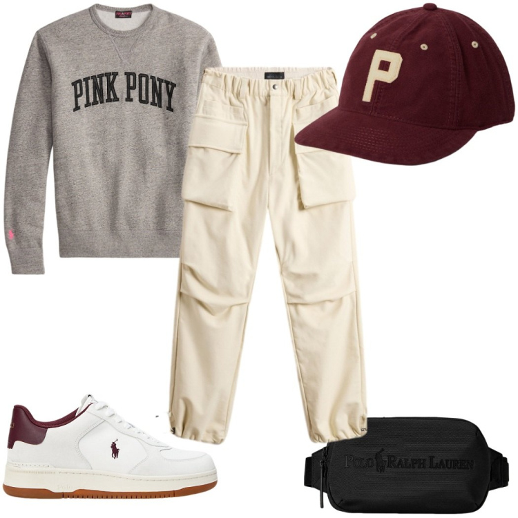 Outfit uomo - Total look #2282795. Stile Urban per Tutti i giorni. Abbinamento con felpe, cappelli, borse sportive, sneakers, pantaloni.