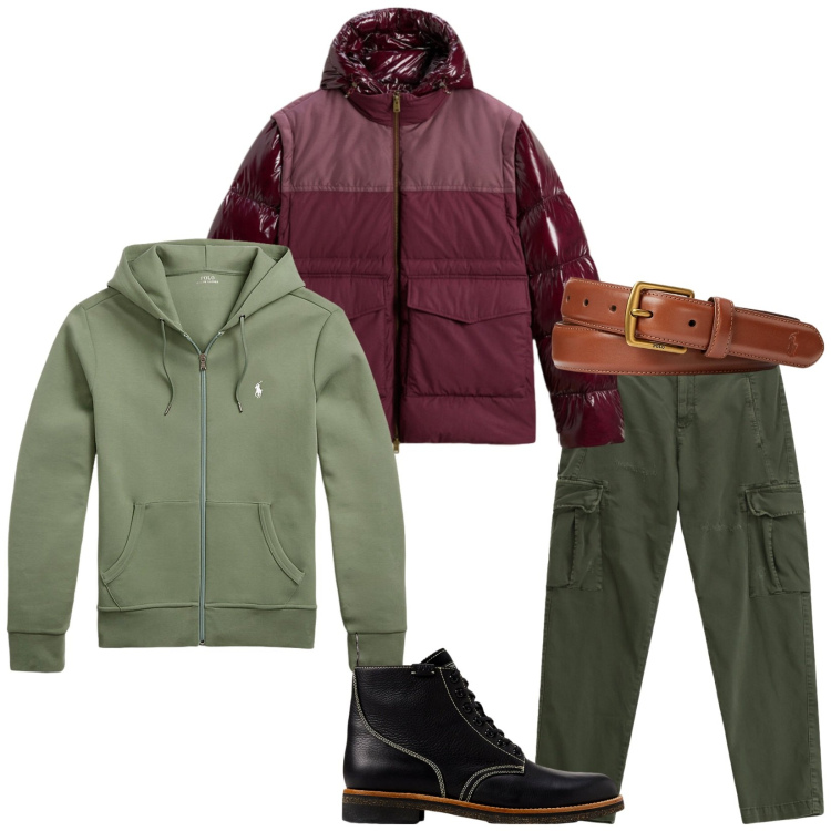 Outfit uomo - Total look #2282806. Stile Urban per Tutti i giorni. Abbinamento con pantaloni cargo, felpe, cinture, stivali, piumini.