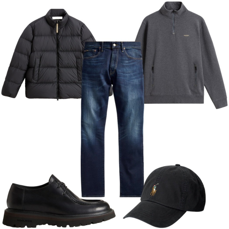 Outfit uomo - Total look #2282807. Stile Casual per Tutti i giorni. Abbinamento con jeans, cappelli, piumini, scarpe stringate, felpe.