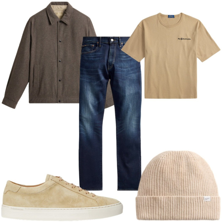 Outfit uomo - Total look #2282808. Stile Casual per Tutti i giorni. Abbinamento con jeans, sneakers, t-shirt, cappotti, berretti.