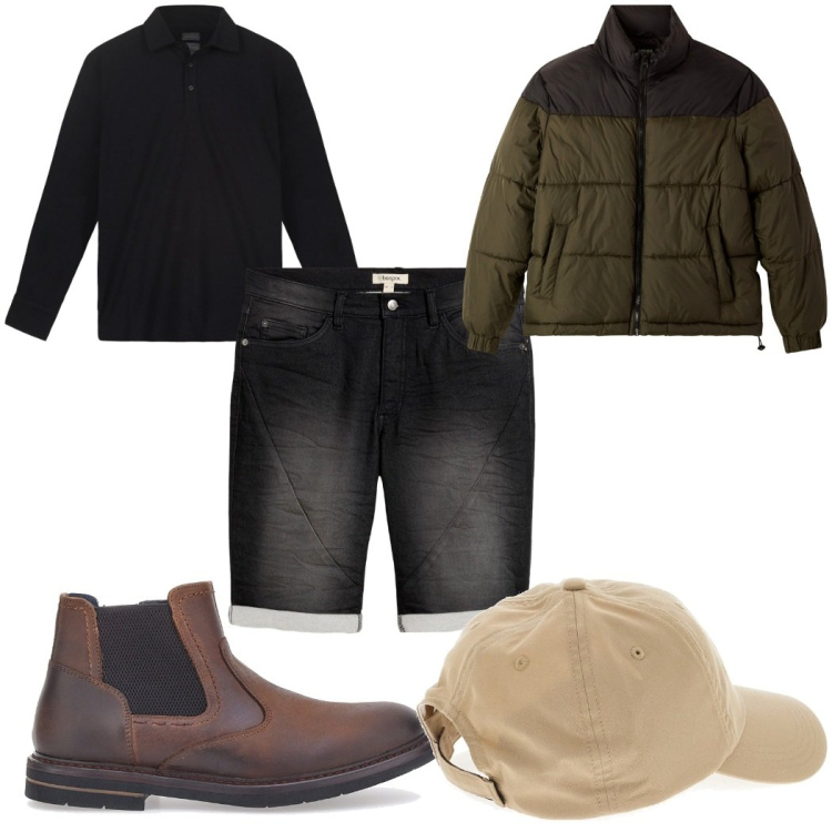 Outfit uomo - Total look #2282810. Stile Trendy per Tutti i giorni. Abbinamento con bermuda, bomber, stivali e stivaletti, cappelli, polo.