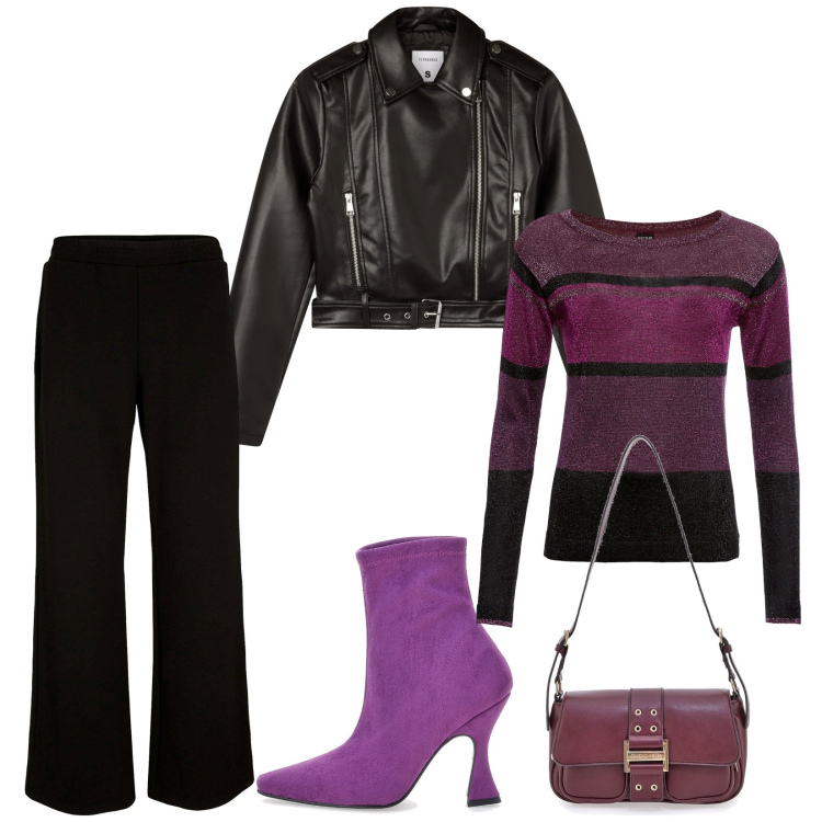 Outfit donna - Total look #2282811. Stile Casual chic per Serata fuori. Abbinamento con maglieria, pantaloni a palazzo, giacche, stivaletti texani, borse a tracolla.