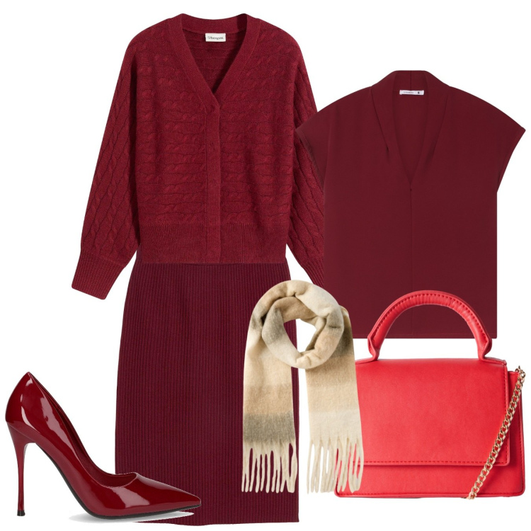 Outfit donna - Strawberry field. Stile Chic per Tutti i giorni. Abbinamento con gonne, cardigans, borse a tracolla, sciarpe, bluse, décolleté.