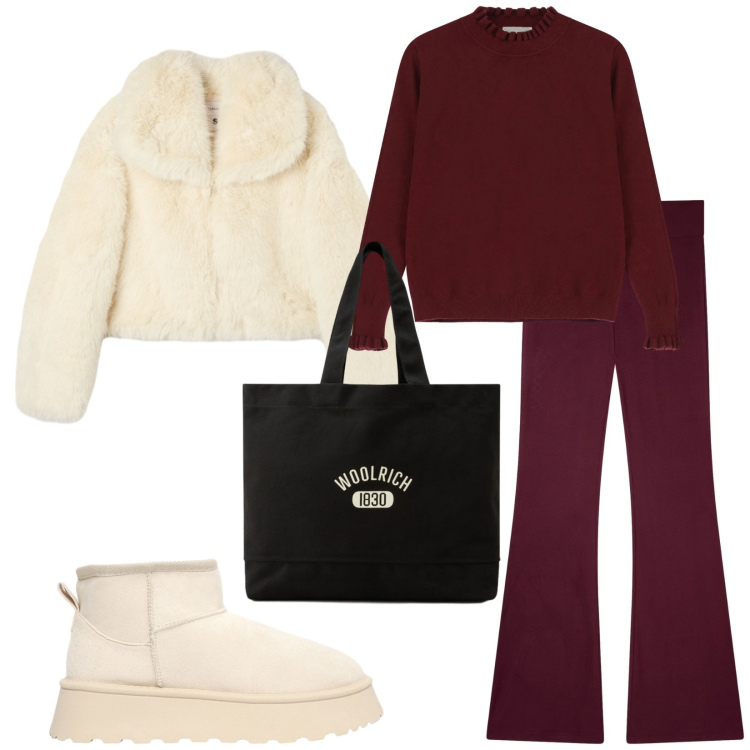 Outfit donna - Total look #2282842. Stile Sporty chic per Tutti i giorni. Abbinamento con leggings, ecopellicce, stivaletti, maglieria, borse tote.