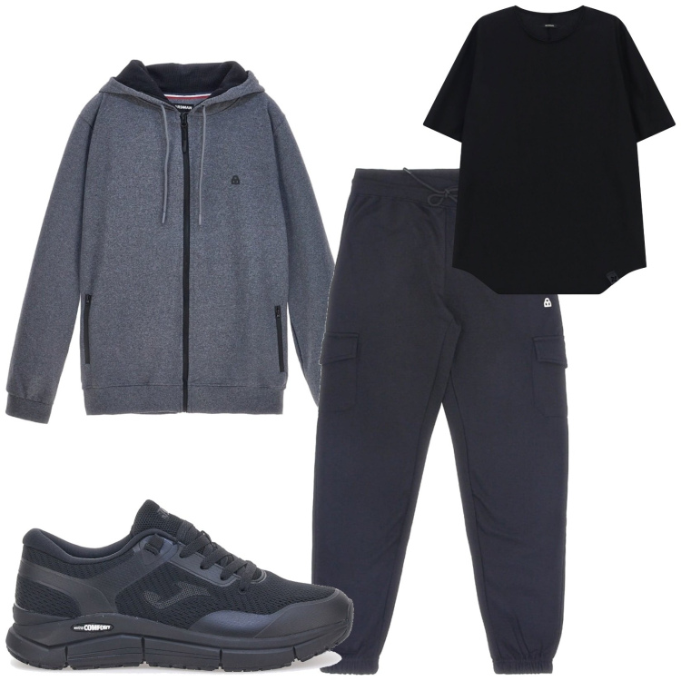 Outfit uomo - Total look #2282845. Stile Casual per Sport. Abbinamento con t-shirt, sneakers, pantaloni cargo, felpe con cappuccio.