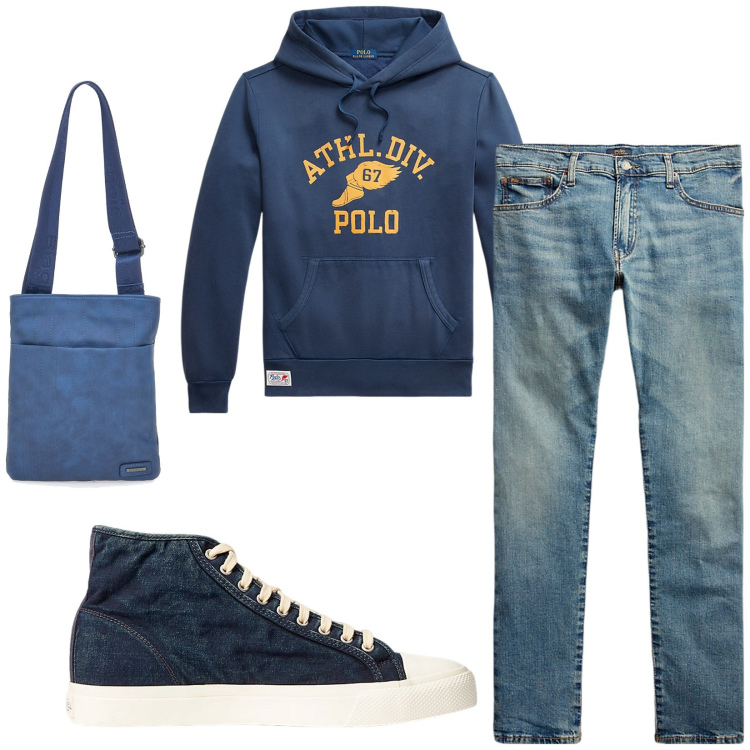 Outfit uomo - Total look #2282846. Stile Casual per Tutti i giorni. Abbinamento con sneakers, jeans, felpe, portafogli.