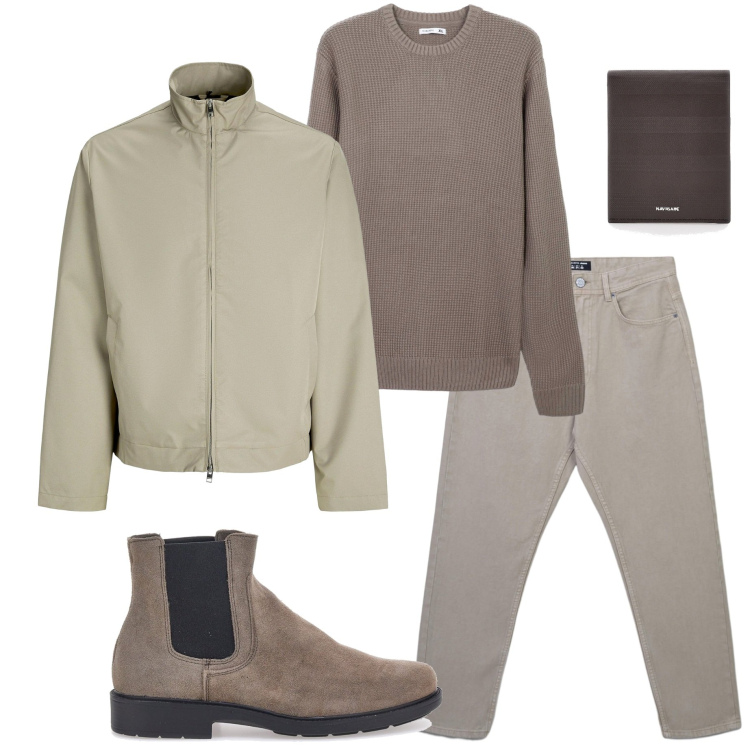 Outfit uomo - Novembre. Stile Urban per Tutti i giorni. Abbinamento con giacche, jeans, maglieria, stivali e stivaletti, portafogli.