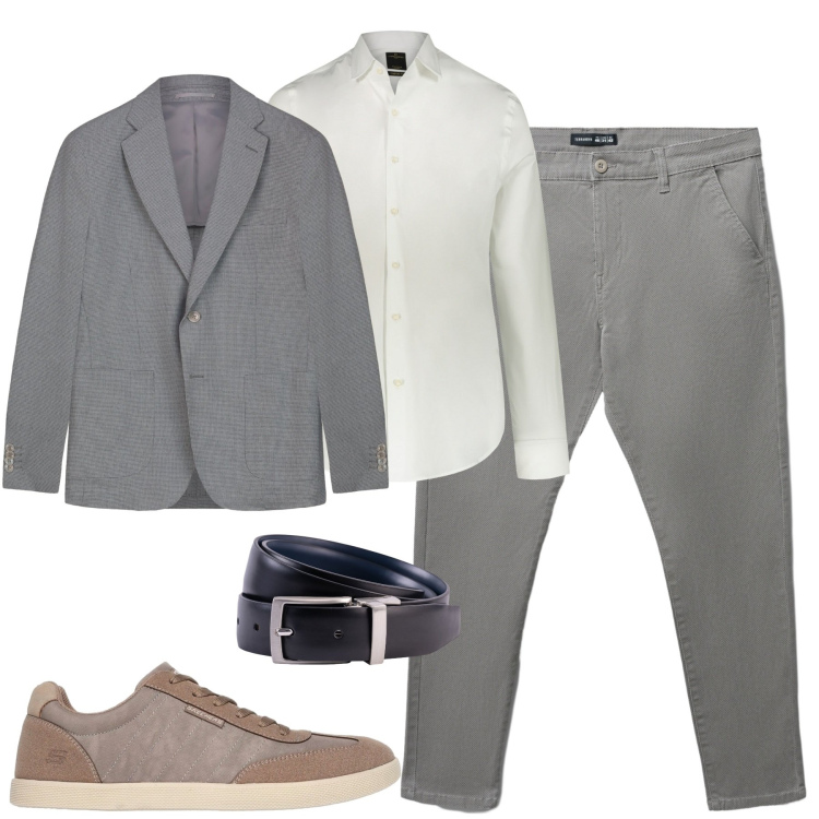 Outfit uomo - City. Stile Urban per Tutti i giorni. Abbinamento con pantaloni chino, camicie, scarpe stringate, cinture, giacche.