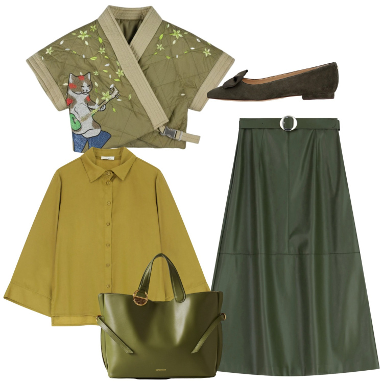 Outfit donna - Orientale. Stile Chic per Tutti i giorni. Abbinamento con gonne lunghe, shopping bag, camicie, ballerine, kimono.