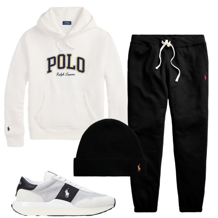 Outfit uomo - Relax. Stile Casual per Tutti i giorni. Abbinamento con pantaloni, berretti, sneakers, felpe con cappuccio.