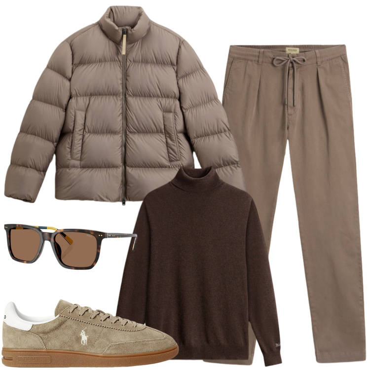 Outfit uomo - Novembre. Stile Urban per Tutti i giorni. Abbinamento con occhiali da sole, sneakers, pantaloni, maglieria, piumini.