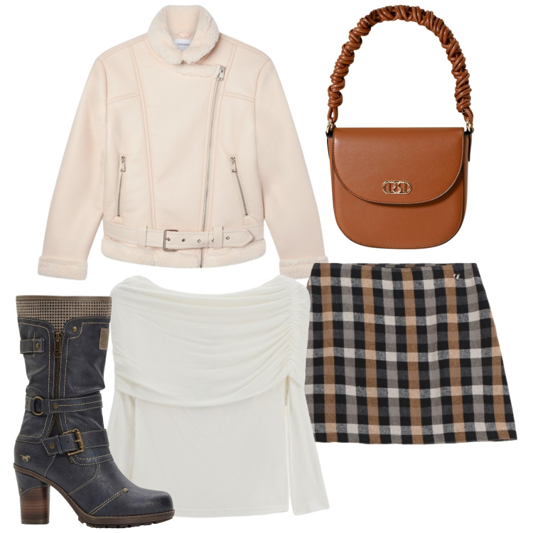 Outfit donna - Pomeriggio. Stile Bon Ton per Tutti i giorni. Abbinamento con stivali, borse a mano, bomber, maglieria, minigonne.