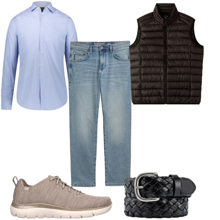 Outfit uomo - Total look #2282892. Stile Casual per Tutti i giorni. Abbinamento con jeans dritti, piumini, camicie, sneakers, cinture.