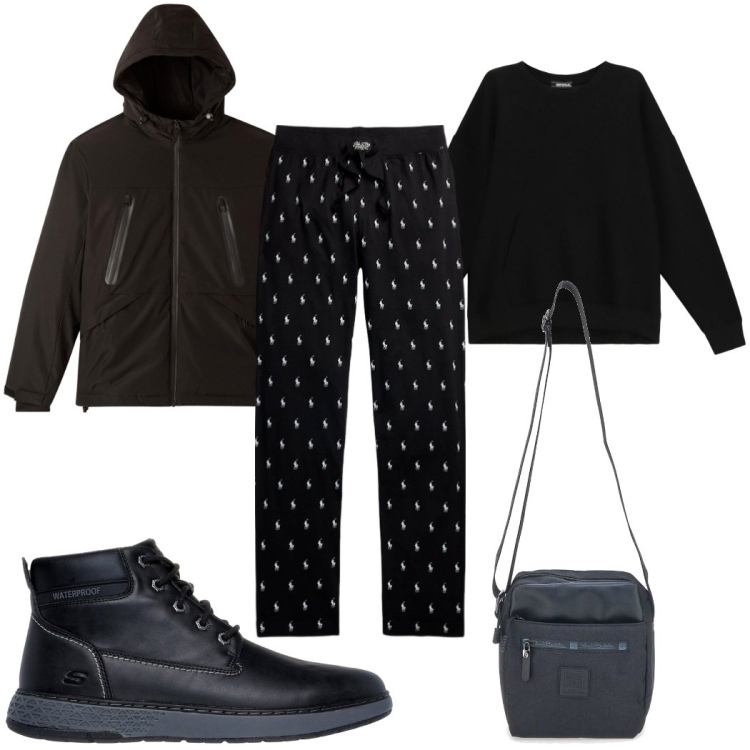 Outfit uomo - Total look #2282896. Stile Trendy per Tutti i giorni. Abbinamento con giacche, felpe, pantaloni, portafogli, stivali e stivaletti.