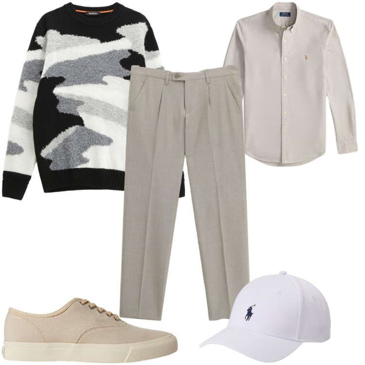 Outfit uomo - Total look #2282913. Stile Casual per Tutti i giorni. Abbinamento con maglieria, pantaloni, sneakers, cappelli, camicie.