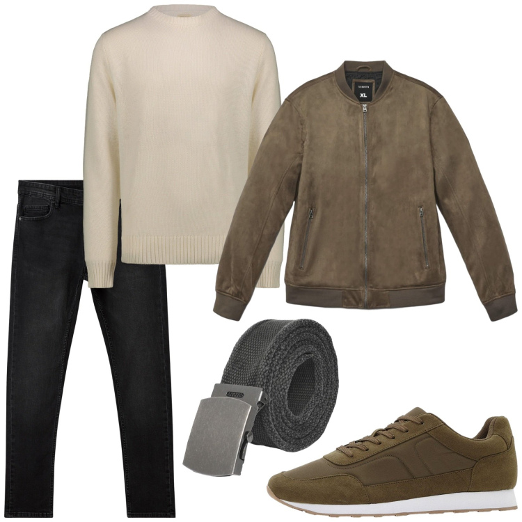 Outfit uomo - Total look #2282914. Stile Urban per Tutti i giorni. Abbinamento con sneakers, jeans skinny, cinture, giacche, maglieria.