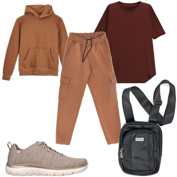 Outfit uomo - Total look #2282916. Stile Trendy per Tutti i giorni. Abbinamento con t-shirt, sneakers, borse sportive, pantaloni cargo, felpe con cappuccio.