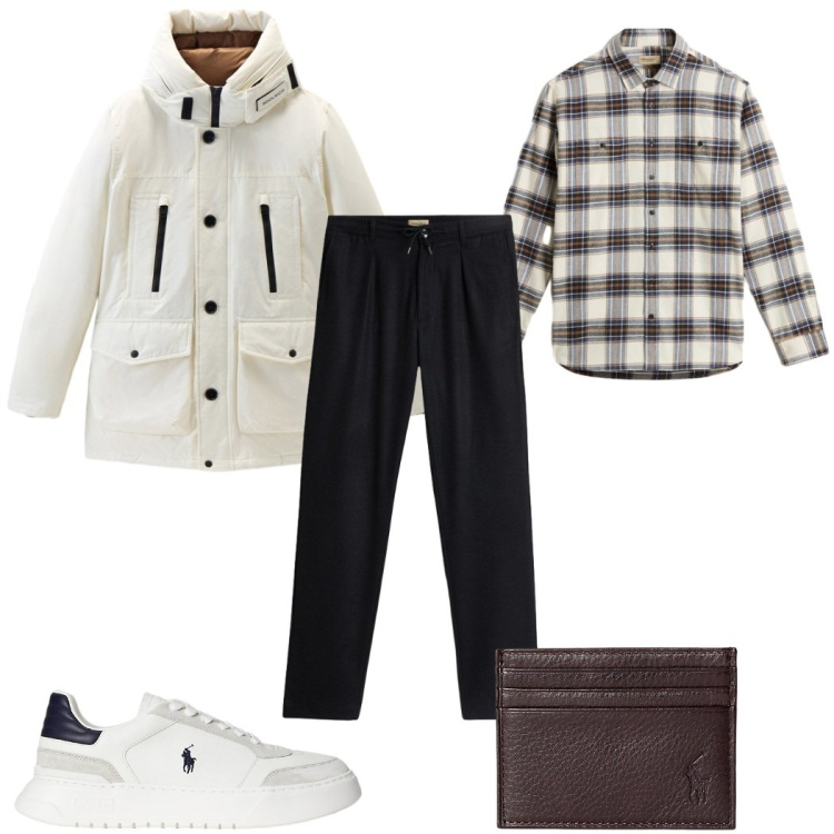 Outfit uomo - Total look #2282921. Stile Casual per Tutti i giorni. Abbinamento con sneakers, portafogli, camicie, parka, pantaloni.