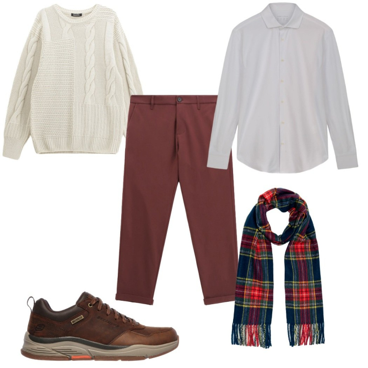 Outfit uomo - Total look #2282923. Stile Casual per Ufficio. Abbinamento con pantaloni, maglieria, sneakers, sciarpe, camicie.