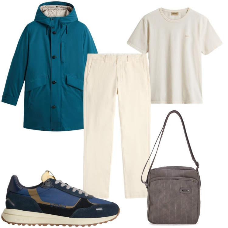 Outfit uomo - Total look #2282927. Stile Trendy per Tutti i giorni. Abbinamento con pantaloni chino, t-shirt, sneakers, cappotti, portafogli.