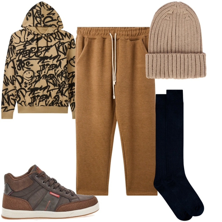 Outfit uomo - Total look #2282932. Stile Urban per Tutti i giorni. Abbinamento con felpe con cappuccio, pantaloni, berretti, calzini, sneakers alte.