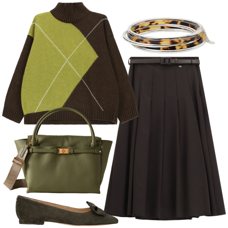 Outfit donna - Total look #2282940. Stile Romantica per Tutti i giorni. Abbinamento con maglieria, borse a mano, gonne longuette, ballerine, braccialetti.