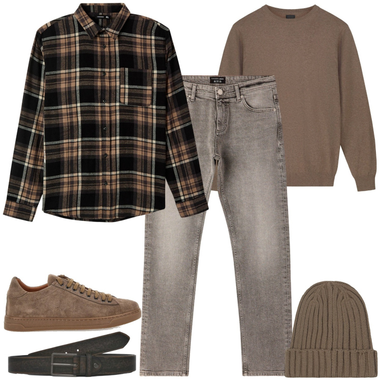 Outfit uomo - Weekend. Stile Casual per Tutti i giorni. Abbinamento con jeans, cinture, camicie, maglieria, sneakers, berretti.