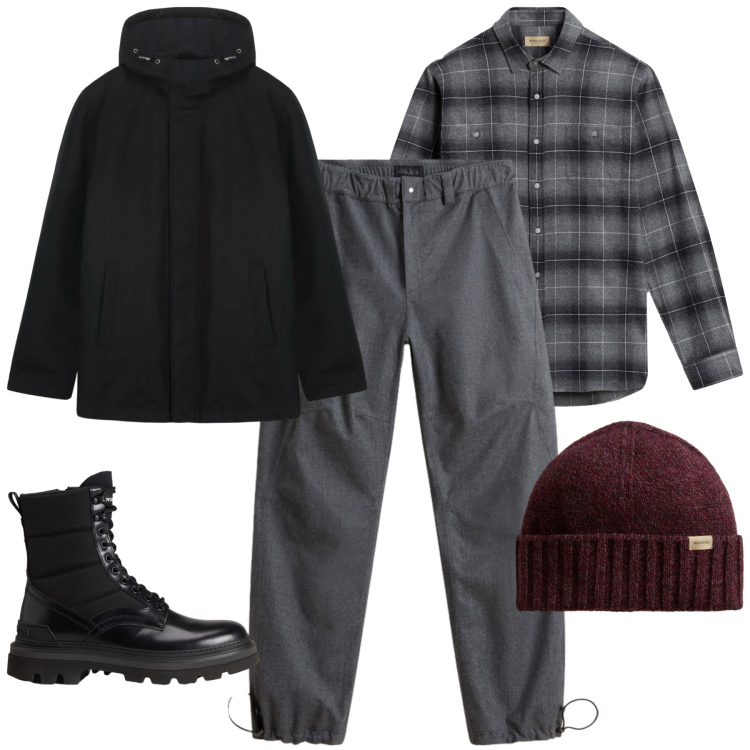 Outfit uomo - Total look #2282967. Stile Casual per Tutti i giorni. Abbinamento con pantaloni, camicie, berretti, anfibi, giacche.