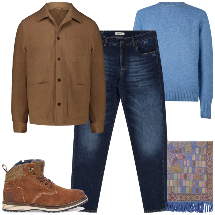 Outfit uomo - City. Stile Casual per Tutti i giorni. Abbinamento con jeans dritti, sciarpe, stivali e stivaletti, cappotti, maglieria.
