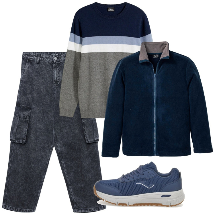 Outfit uomo - Cool. Stile Casual per Tutti i giorni. Abbinamento con giacche, maglieria, jeans, sneakers.