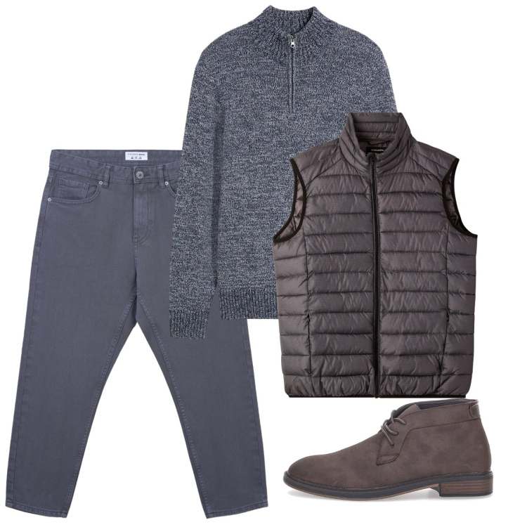 Outfit uomo - Melange. Stile Casual per Tutti i giorni. Abbinamento con maglieria, jeans, piumini, scarpe stringate.