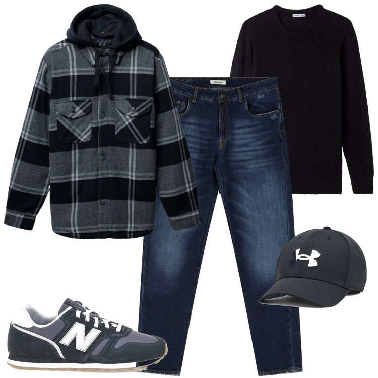 Outfit uomo - Street style. Stile Casual per Tutti i giorni. Abbinamento con giacche, maglieria, jeans dritti, cappelli, sneakers.