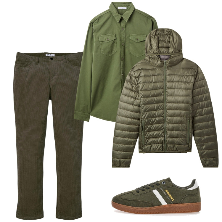 Outfit uomo - Novembre. Stile Casual per Tutti i giorni. Abbinamento con pantaloni, camicie, piumini, sneakers.