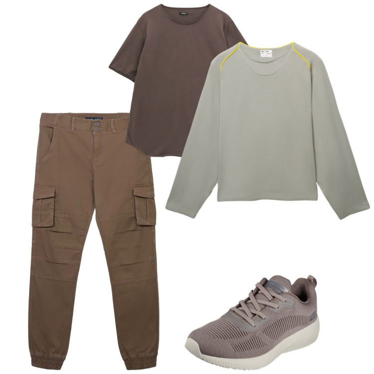 Outfit uomo - Novembre. Stile Casual per Tutti i giorni. Abbinamento con pantaloni cargo, t-shirt, t-shirt, sneakers.