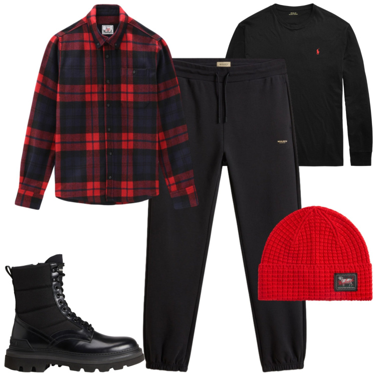 Outfit uomo - So far so good. Stile Casual per Tutti i giorni. Abbinamento con t-shirt, pantaloni, berretti, camicie, anfibi.