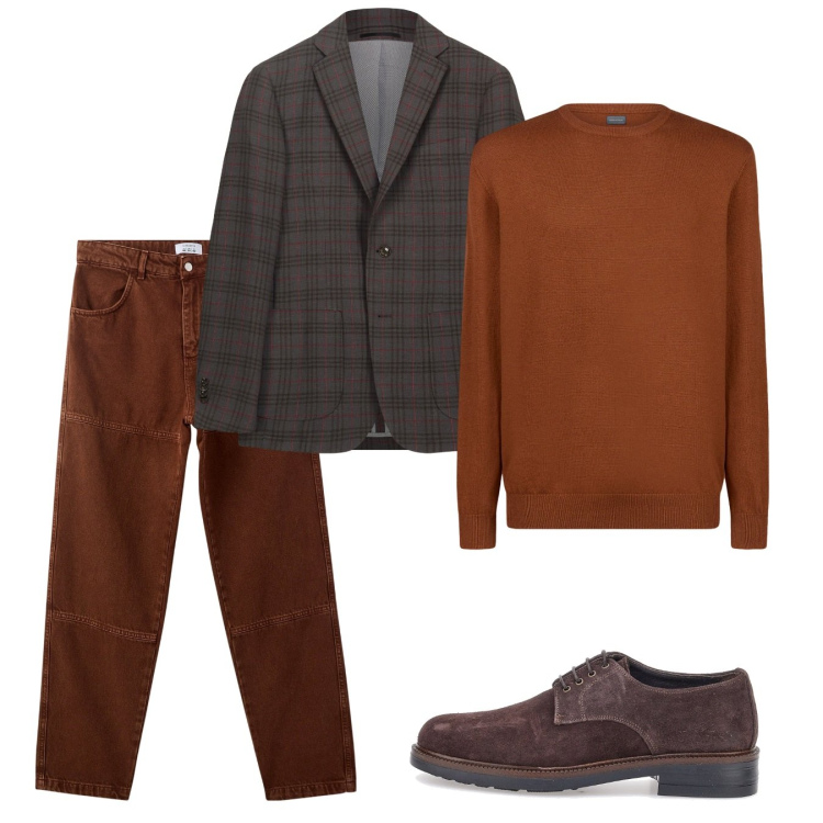 Outfit uomo - Autunno. Stile Casual per Tutti i giorni. Abbinamento con pantaloni, maglieria, scarpe stringate, giacche.