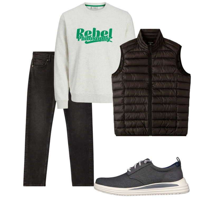 Outfit uomo - Novembre. Stile Casual per Tutti i giorni. Abbinamento con felpe, jeans, piumini, sneakers.