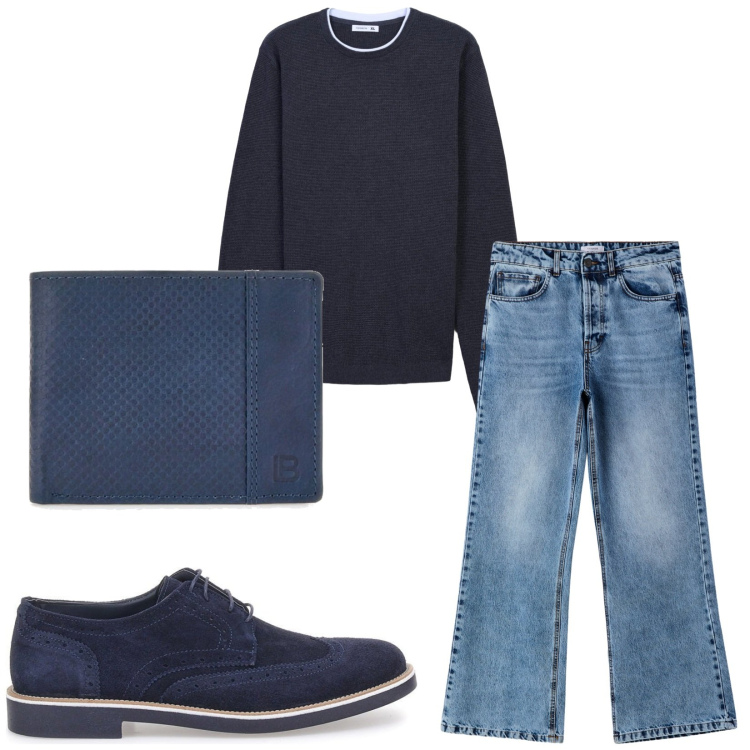 Outfit uomo - Total look #2283029. Stile Casual per Tutti i giorni. Abbinamento con maglieria, jeans, portafogli, scarpe stringate.