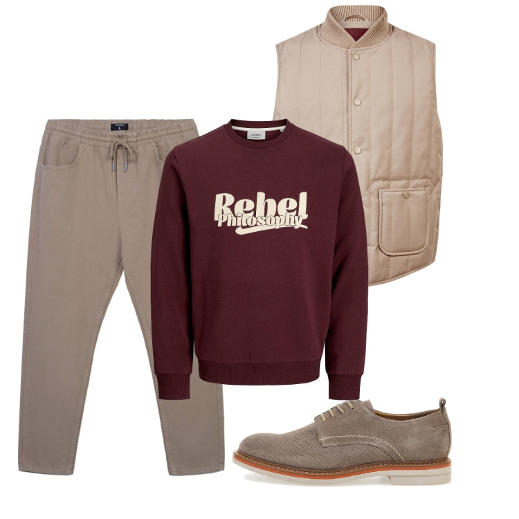 Outfit uomo - Sporty. Stile Casual per Tutti i giorni. Abbinamento con felpe, pantaloni, scarpe stringate, piumini.