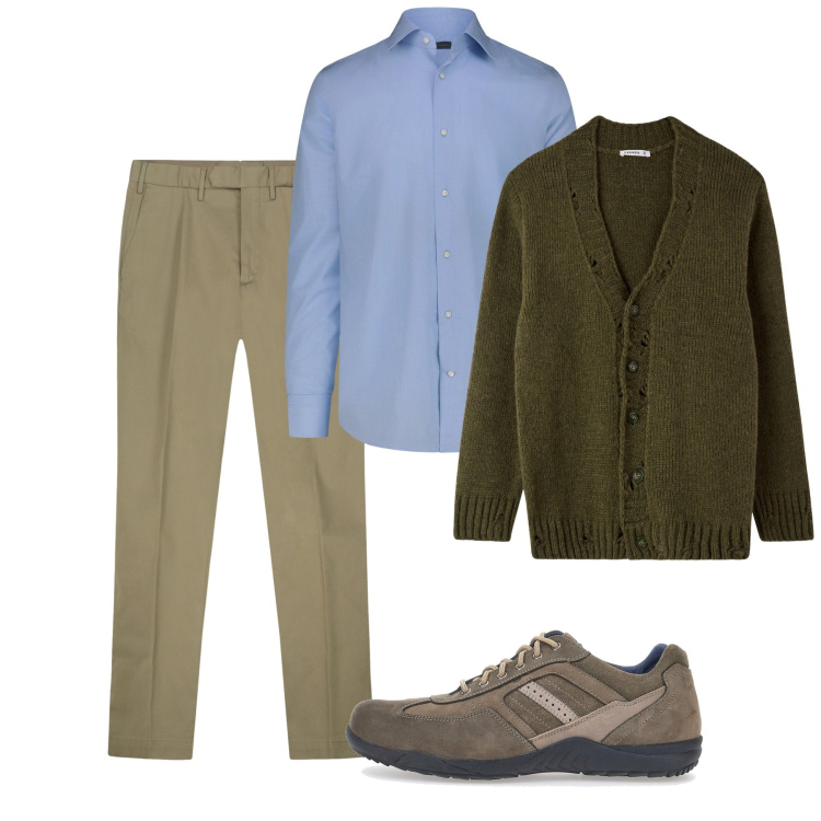 Outfit uomo - Cardigan novembre. Stile Casual per Tutti i giorni. Abbinamento con cardigans, scarpe stringate, camicie, pantaloni.