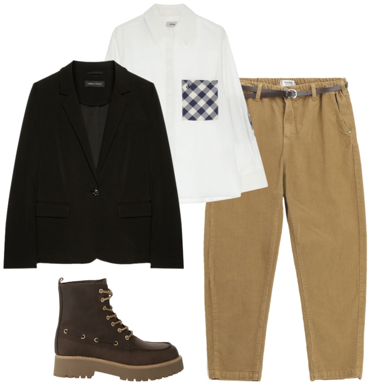 Outfit donna - Novembre. Stile Casual per Tutti i giorni. Abbinamento con pantaloni chino, stivaletti, camicie, blazer.