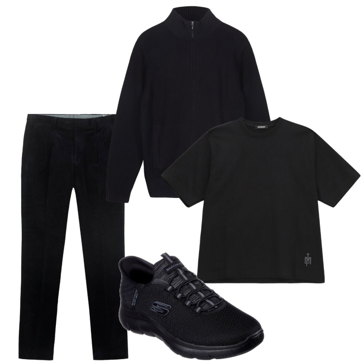 Outfit uomo - Black november. Stile Urban per Tutti i giorni. Abbinamento con t-shirt, sneakers, pantaloni, cardigans.