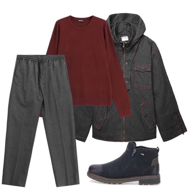 Outfit uomo - Al caldo. Stile Casual per Tutti i giorni. Abbinamento con giacche, pantaloni, maglieria, stivali e stivaletti.