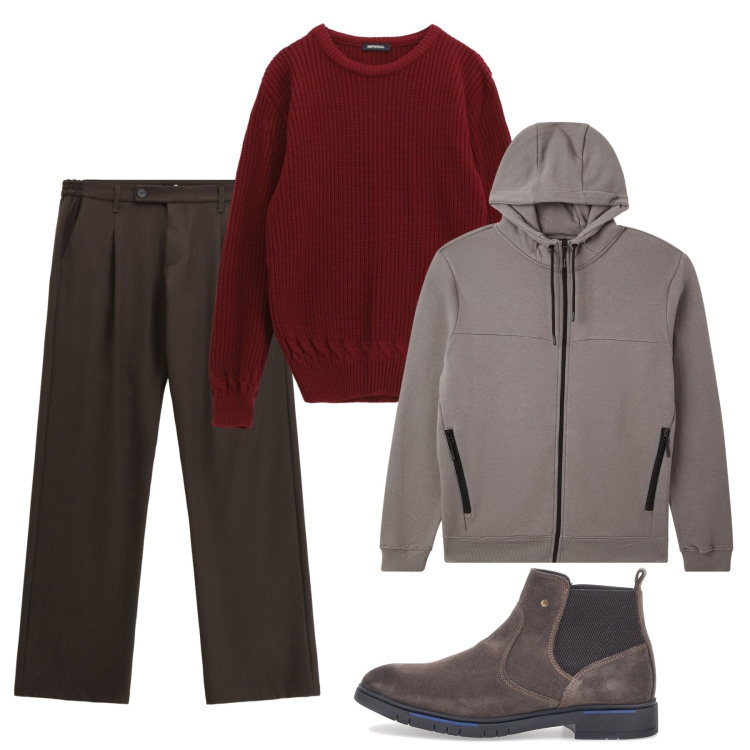 Outfit uomo - Fireplace. Stile Casual per Tutti i giorni. Abbinamento con felpe con cappuccio, maglieria, pantaloni, stivali e stivaletti.