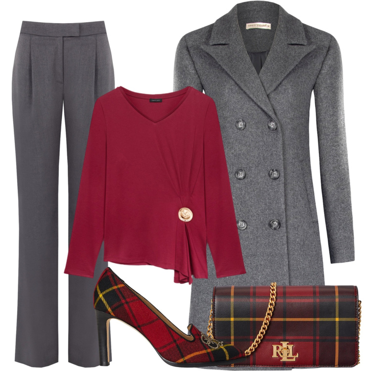 Outfit donna - Accessori british. Stile Chic per Tutti i giorni. Abbinamento con cappotti, pantaloni, borse a mano, décolleté, t-shirt.