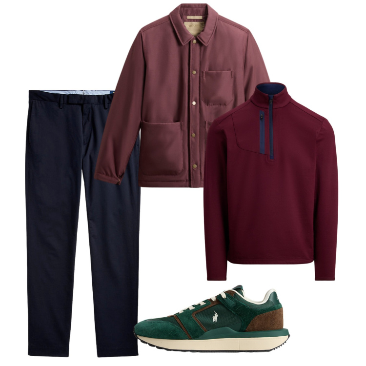 Outfit uomo - Novembre. Stile Casual per Tutti i giorni. Abbinamento con pantaloni chino, sneakers, pullovers, giacche.