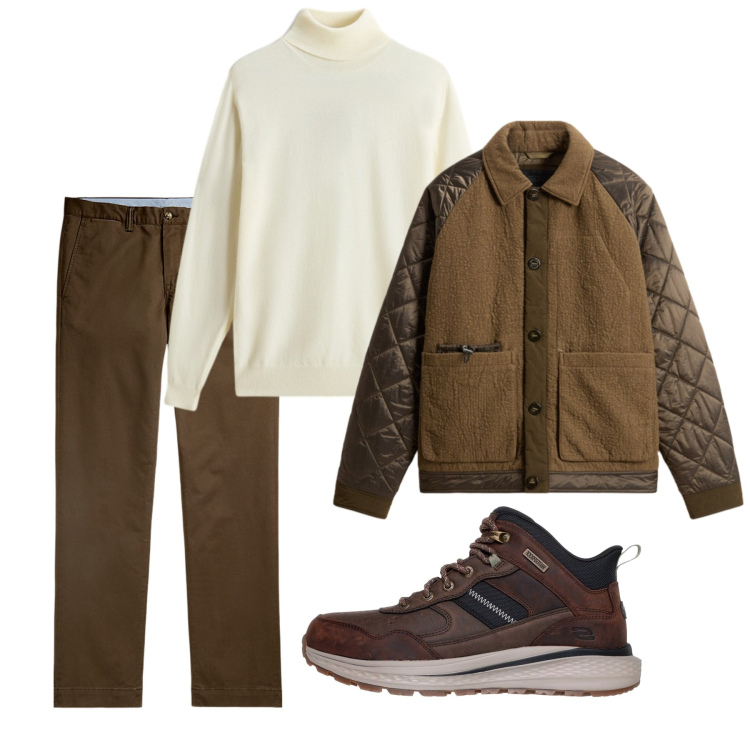 Outfit uomo - Multitasche. Stile Casual per Tutti i giorni. Abbinamento con pantaloni chino, maglieria, giacche, stivali e stivaletti.
