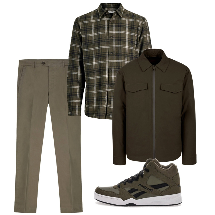 Outfit uomo - Fine settimana. Stile Casual per Tutti i giorni. Abbinamento con camicie, sneakers, pantaloni chino, piumini.