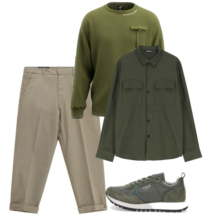 Outfit uomo - Green code. Stile Casual per Tutti i giorni. Abbinamento con camicie, pantaloni chino, sneakers, felpe.